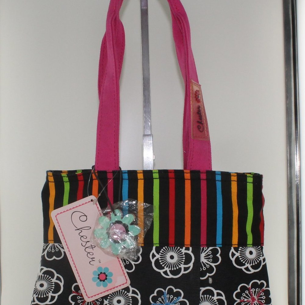 New Chester Handbag - Multi Color Stripes & Flower